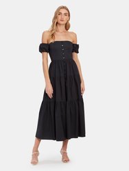 Elio Off the Shoulder Button Down Midi Dress - Black