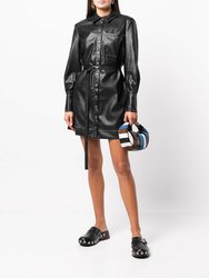 Lynn Belted-Waist Shirt-Dress - Black