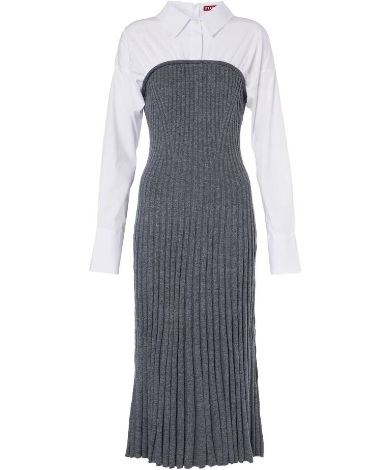 Staud Women's O'Keefe Ribbed Knit Wool Dress, Charcoal/White - Charcoal/White