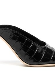 Sylvia Leather Mule Sandals - Black Croc Embossed