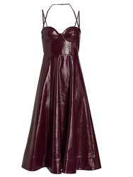 Women Abstract Plum Burgundy Corset Faux Leather Midi Dress