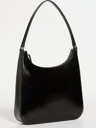 Women Alec Embossed Logo Shoulder Leather Bag - Black