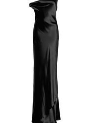 Women Ashanti Drape Shoulder Satin Maxi Dress - Black