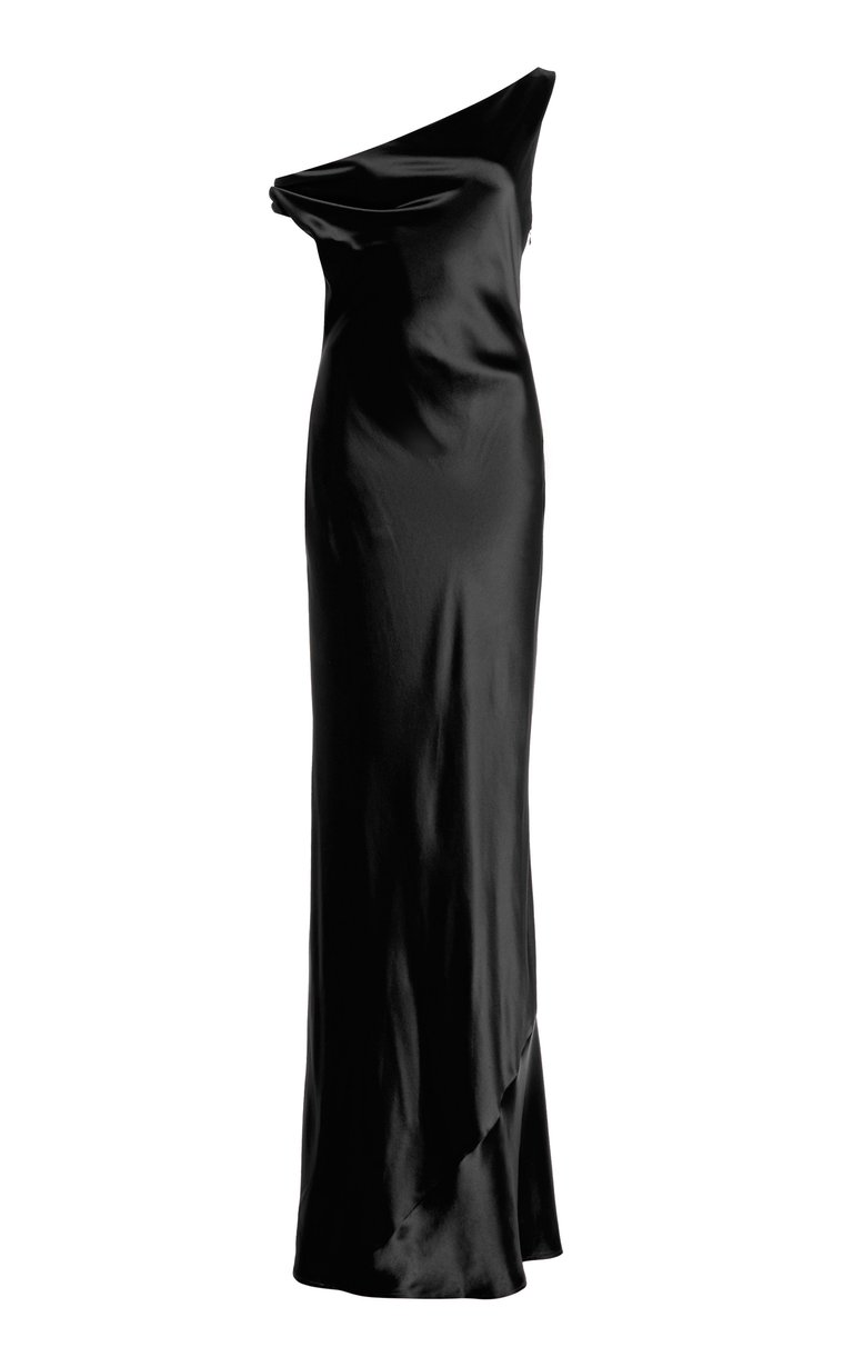 Women Ashanti Drape Shoulder Satin Maxi Dress - Black
