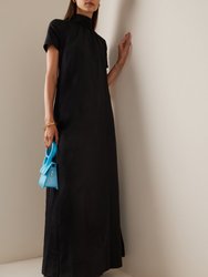 Women Black Ilana Tie Back High Neck Short Sleeve Front Ruched Maxi Dress