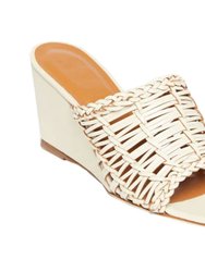 Women Blair Woven Wedge Slide Leather Sandals Cream - Cream