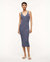 Women Bodycon Dress Dana Sleeveless Midi Navy Micro Stripe - Blue