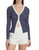 Women Cardigan Sweater Cargo Ribbed Knit Navy Micro Stripe - Blue