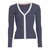 Women Cardigan Sweater Cargo Ribbed Knit Navy Micro Stripe