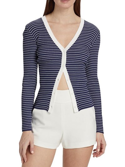 STAUD Women Cardigan Sweater Cargo Ribbed Knit Navy Micro Stripe product
