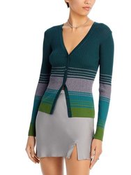 Women Cargo Color Block Ribbed Knit Cardigan Sweater Pine Forest - Green