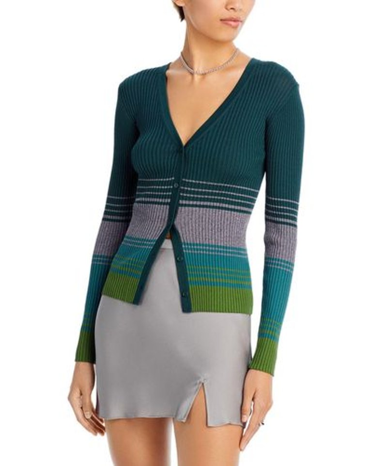 Women Cargo Color Block Ribbed Knit Cardigan Sweater Pine Forest - Green