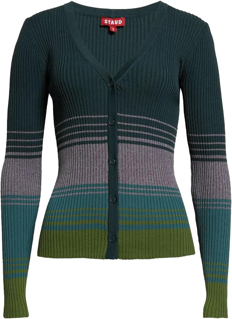 Women Cargo Color Block Ribbed Knit Cardigan Sweater Pine Forest