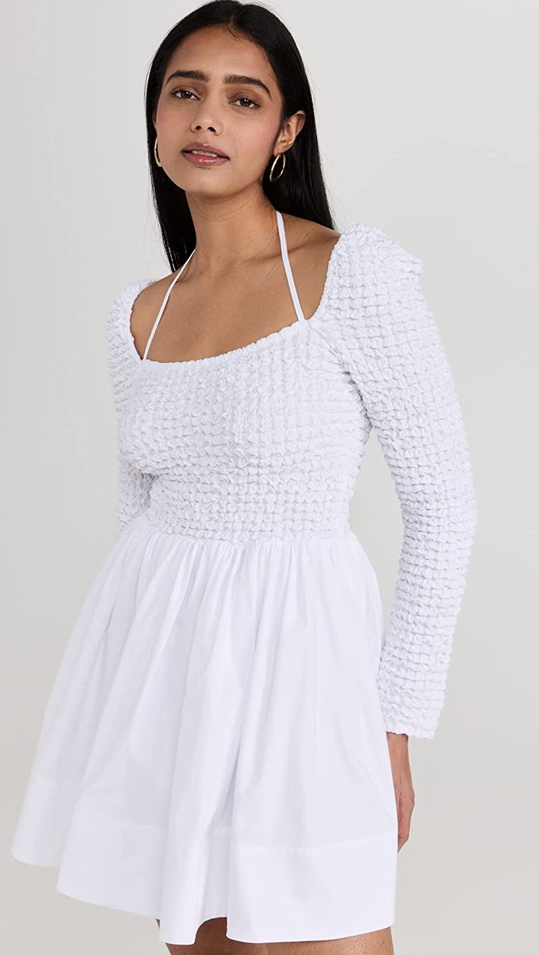 Women Cassidy White Cotton Smocked Mini Dress - White