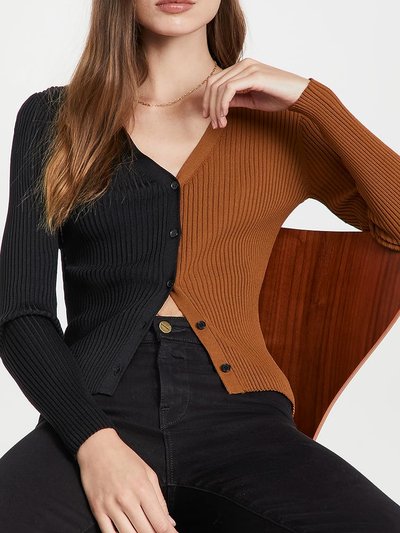 STAUD Women Colorblock Tan Black Ribbed Knit Cargo Cardigan Sweater product