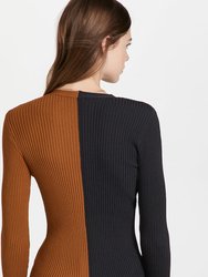 Women Colorblock Tan Black Ribbed Knit Cargo Cardigan Sweater