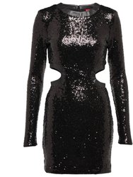 Women Dolce Long Sleeve Cut-Out Sequin Mini Dress Black