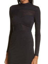 Women Falcon Black Semi Sheer Fitted Body Con Mini Dress - Black