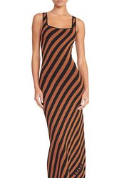 Women Katie Black/Tan Seashore Stripe Knit Bodycon Midi Dress - Multicolor