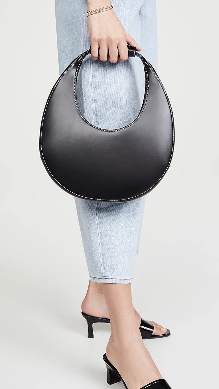 Women Moon Suede Leather Top Handle Tote Handbag Black OS