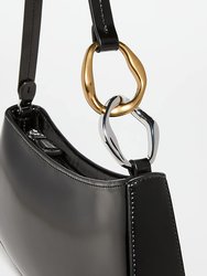 Women Ollie Gold Silver Chain Accent Shoulder Leather Bag Black - Black