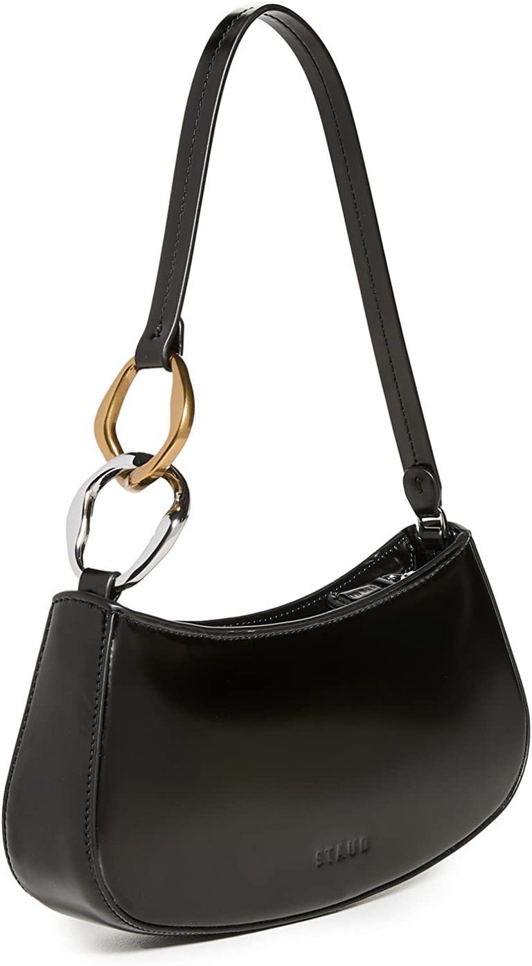 Women Ollie Gold Silver Chain Accent Shoulder Leather Bag Black