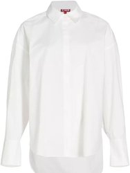 Women Solid White Long Sleeve Collared Oversized Cotton Shirt