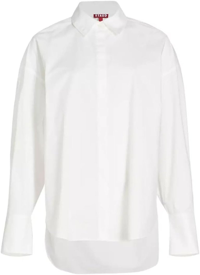 Women Solid White Long Sleeve Collared Oversized Cotton Shirt