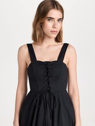 Women Sutton Lace Up Cotton Mini Dress Solid - Black