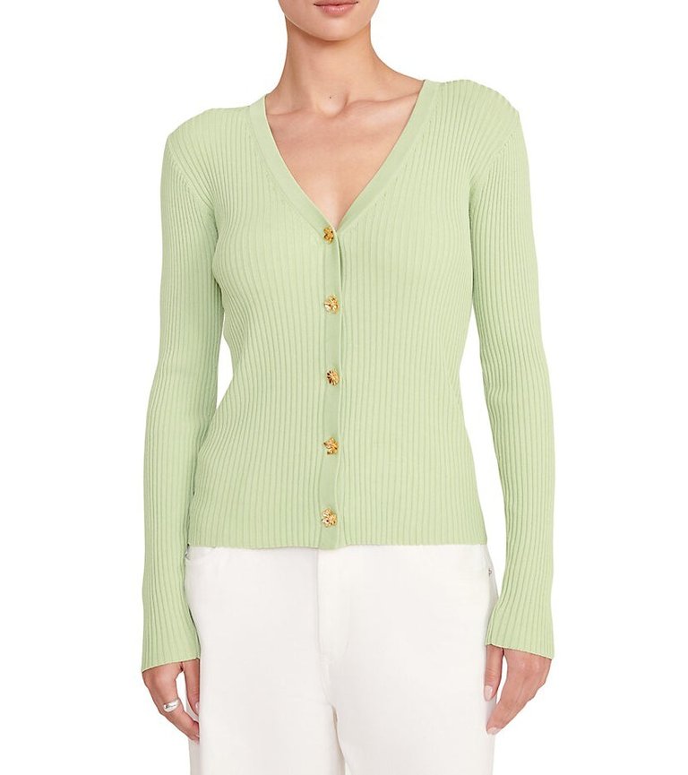 Women Viscose Nylon Gold Flower Button Cargo Sweater Matcha - Green