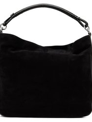 Women's Black Suede Leather Large Hobo Handbag - Black