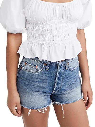 STAUD Women's Faye Puff-Sleeve Ruched Smocked Crop Top product