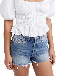 Women's Faye Puff-Sleeve Ruched Smocked Crop Top - White