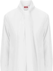 Womens Maryn Tie Neck Long Sleeve Cotton Poplin Mini Shirtdress - White