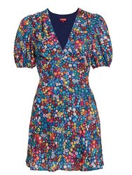 Women's Milla Mini Rainbow Flower Market Puffed Sleeves Lined V-Neck Dress - Multicolor