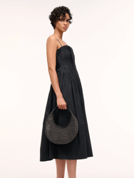 Women's Moon Woven Tote Bag, Black