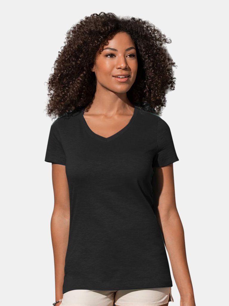 Stedman Stars Womens/Ladies Sharon Slub V Neck T-Shirt (Black Opal)