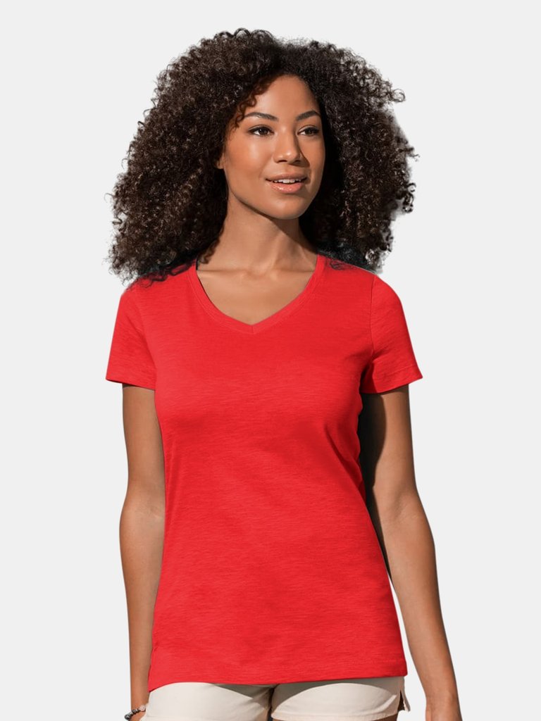 Stedman Stars Womens/Ladies Sharon Slub V Neck T-Shirt (Crimson Red) - Crimson Red