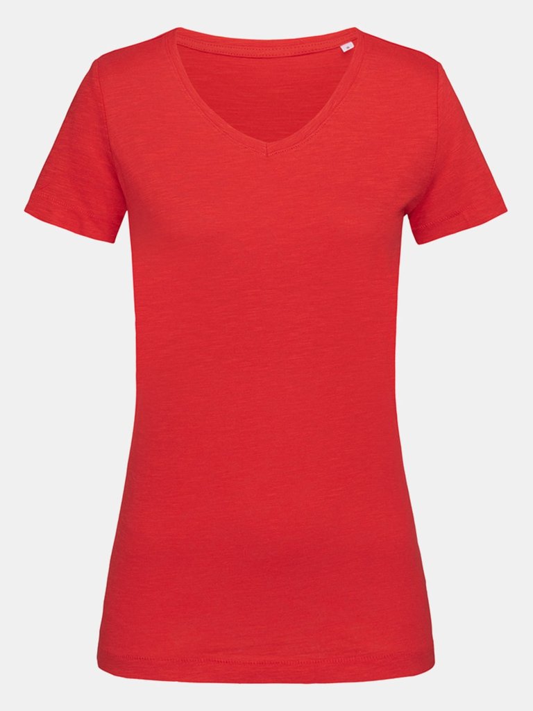 Stedman Stars Womens/Ladies Sharon Slub V Neck T-Shirt (Crimson Red)