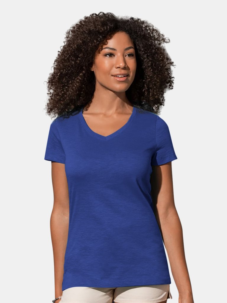 Stedman Stars Womens/Ladies Sharon Slub V Neck T-Shirt (True Blue)