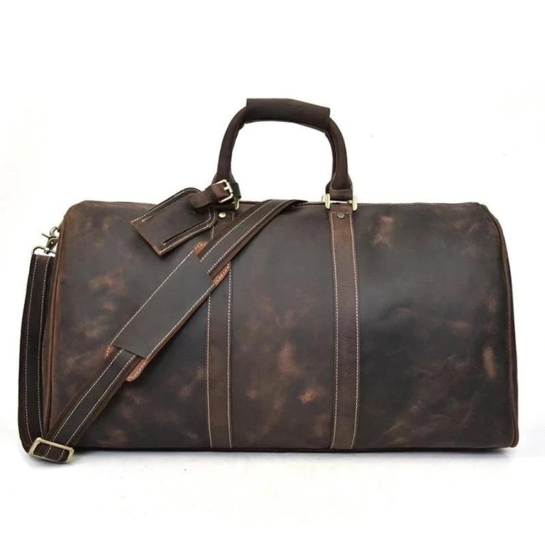 The Bjarke Weekender Handcrafted Leather Duffle Bag - Dark Brown