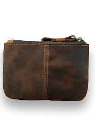 The Cael Handmade Leather Coin Purse with Zipper - Brown