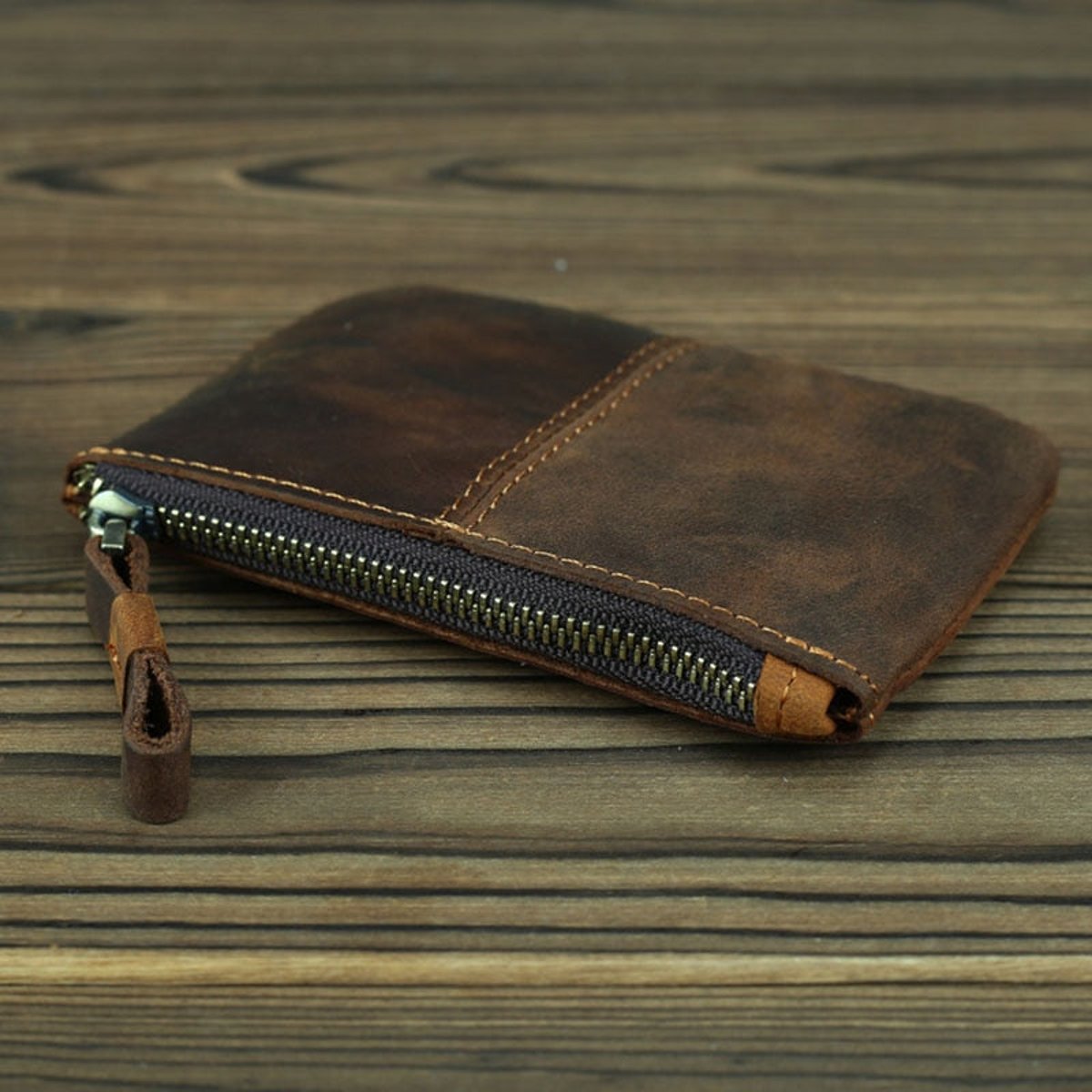 The Cael  Handmade Leather Coin Purse with Zipper