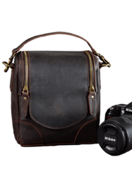 The Calista Small Leather Camera Bag - Leather Camera Lens Case - Brown