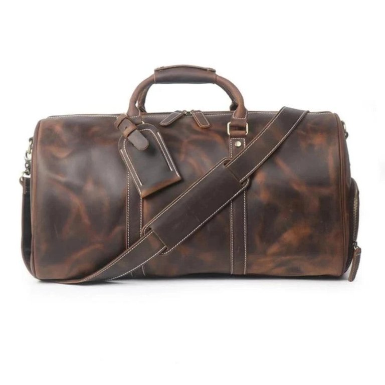 The Dagny Weekender Large Leather Duffle Bag - Dark Brown