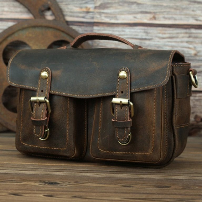 The Faust Leather Crossbody Vintage Camera Messenger Bag