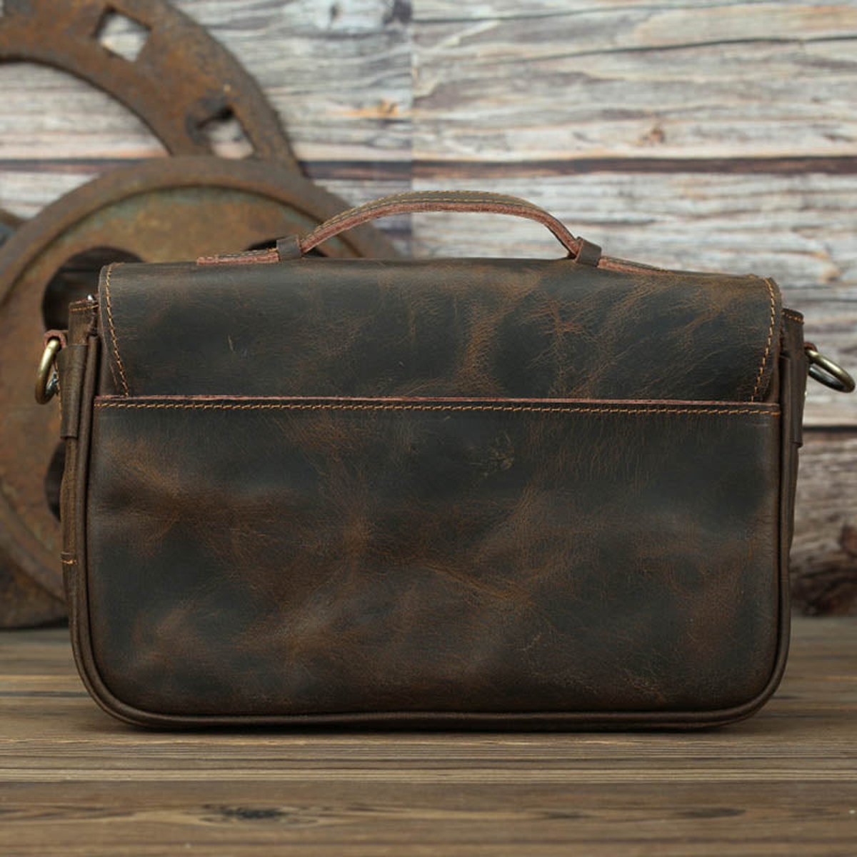 Steel Horse Leather The Faust Leather Crossbody Vintage Camera Messenger Bag - Brown
