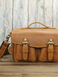 The Faust Leather Crossbody Vintage Camera Messenger Bag - Brown