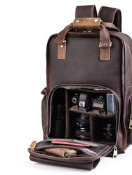 The Gaetano Large Leather Backpack Camera Bag With Tripod Holder - Dark Brown