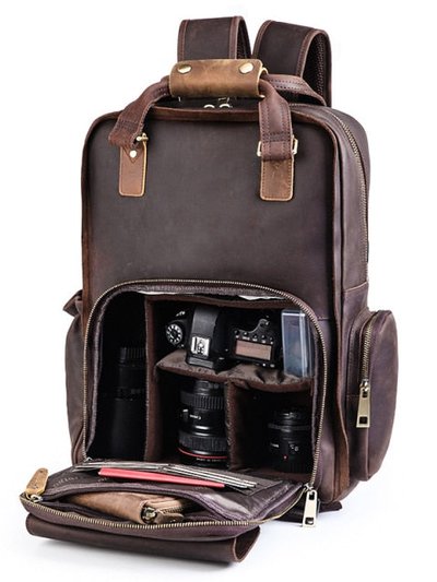 Steel Horse Leather The Gaetano Large Leather Backpack Camera Bag With Tripod Holder product